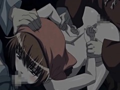 Busty japanese anime caught and hard gangbanged